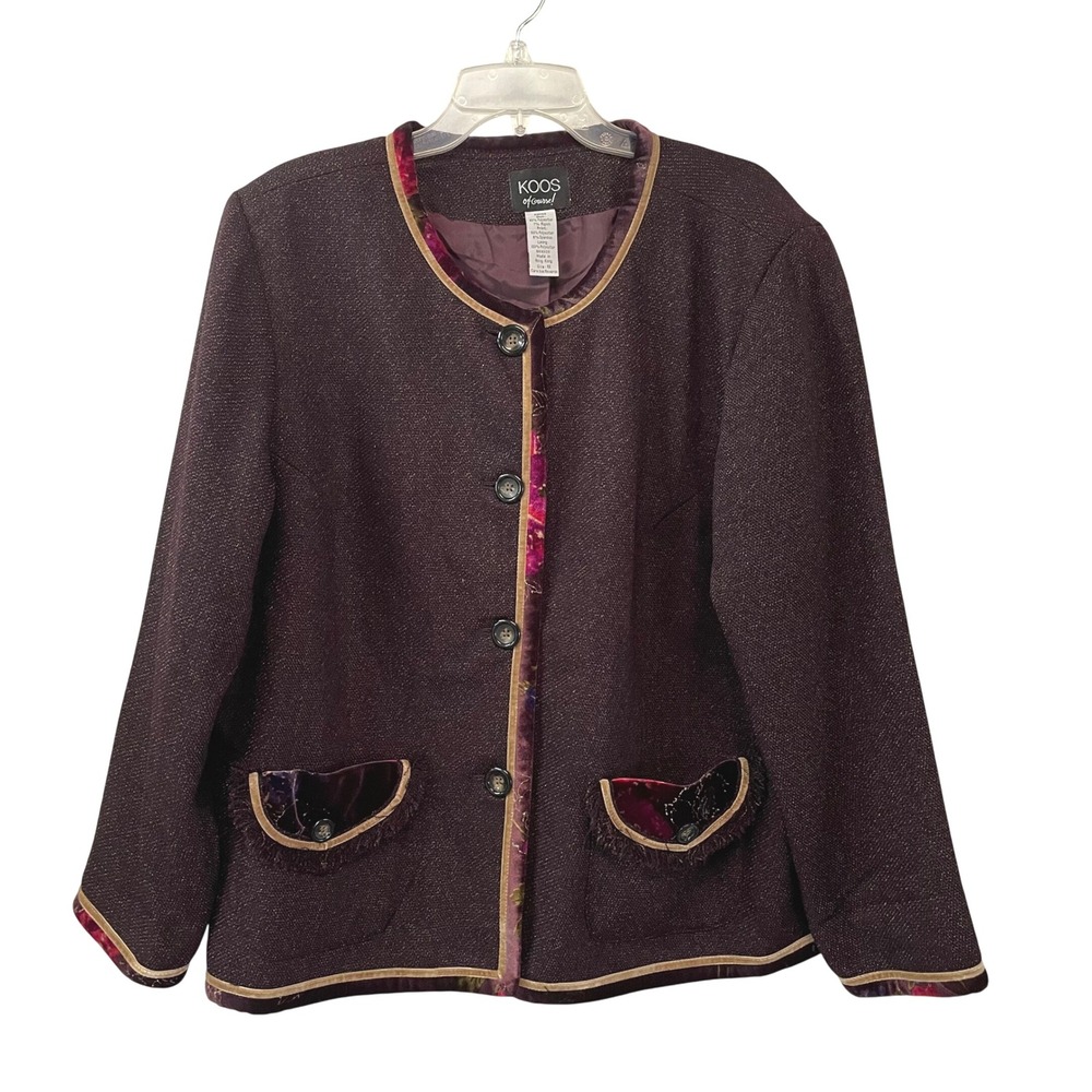 Vintage KOOS of Course! Women's Blazer Jacket‎ Velvet Trimmed Pockets Size 1X